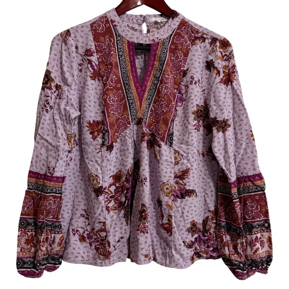 Maurices Tops - Maurices Womens Boho Mixed Floral Print Rayon Blouse Lavender Burgundy Medium